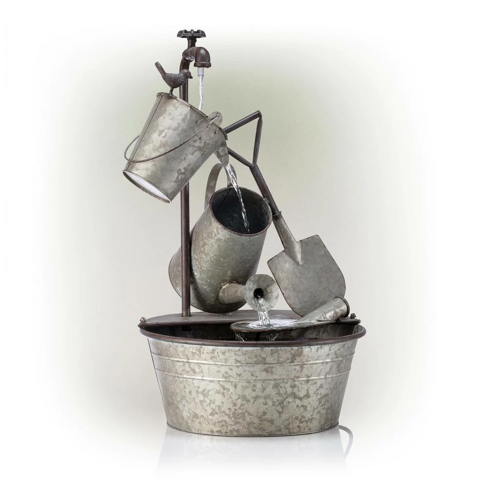 Alpine Corporation 28 in. Tall Outdoor 3-Tier Metal Garden Tools Water Fountain - Image 8