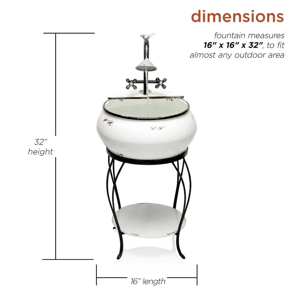 Alpine Corporation 32 in. Tall Outdoor Antique Metal Sink Water Fountain and Stand, White - Image 3