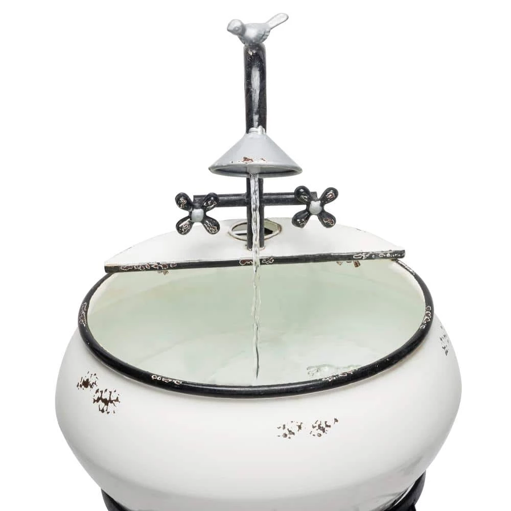 Alpine Corporation 32 in. Tall Outdoor Antique Metal Sink Water Fountain and Stand, White - Image 9