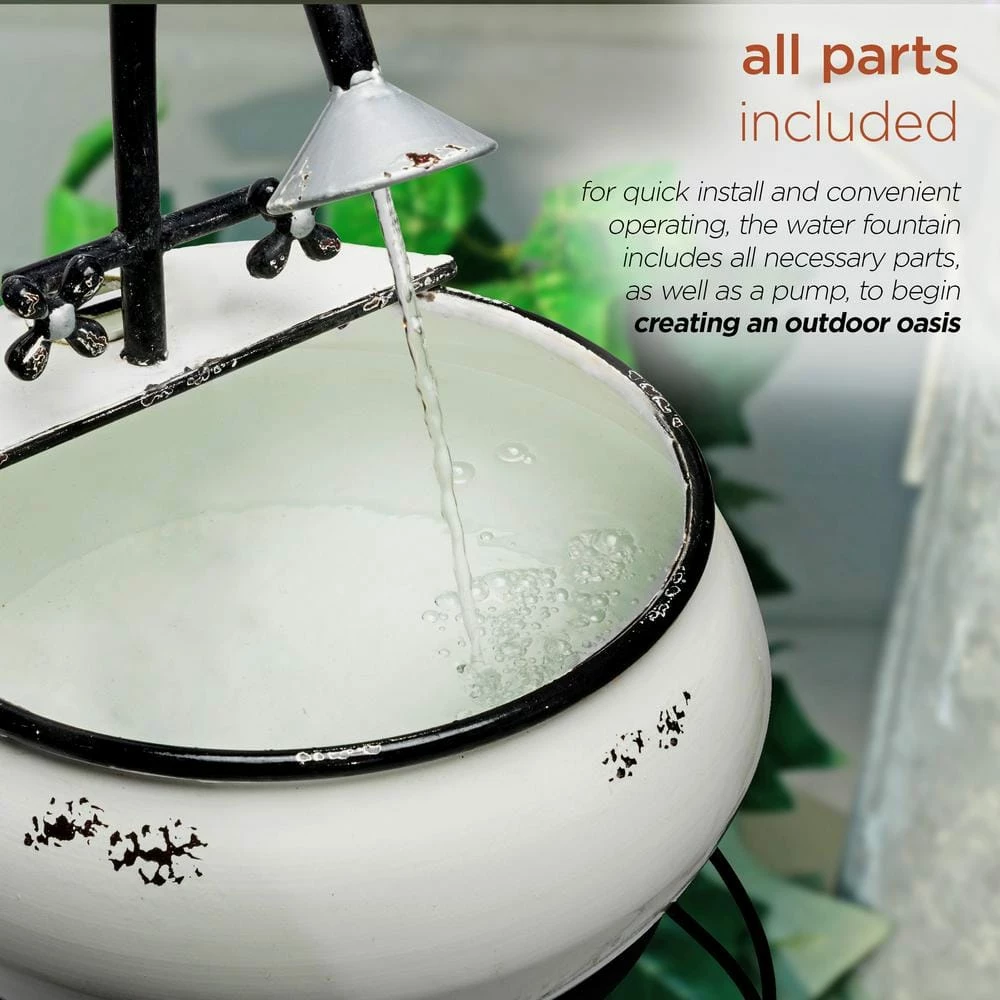 Alpine Corporation 32 in. Tall Outdoor Antique Metal Sink Water Fountain and Stand, White - Image 7