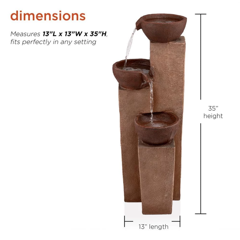 Alpine Corporation 35 in. Tall Outdoor Layered 3-Tiered Pots Fountain - Image 3