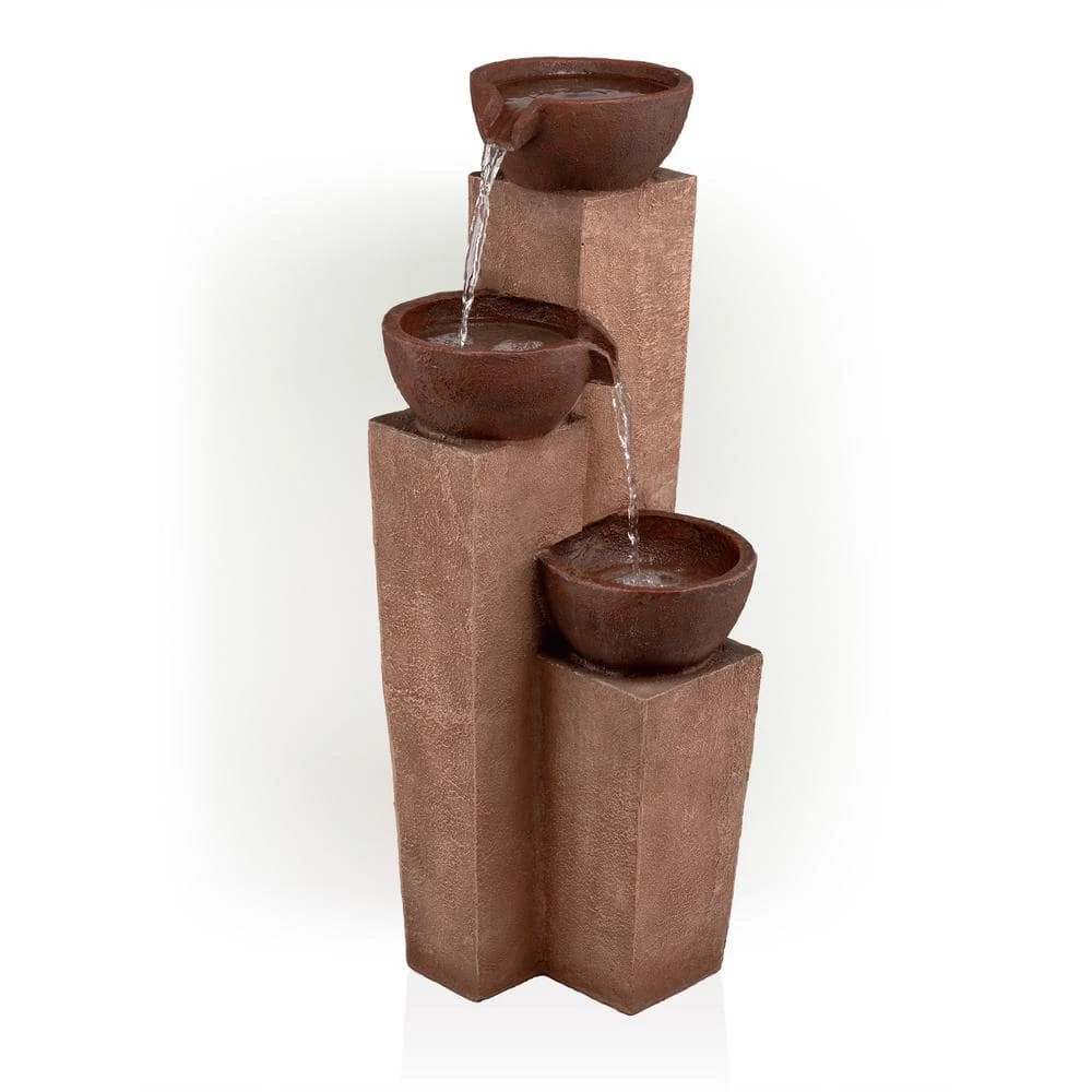Alpine Corporation 35 in. Tall Outdoor Layered 3-Tiered Pots Fountain
