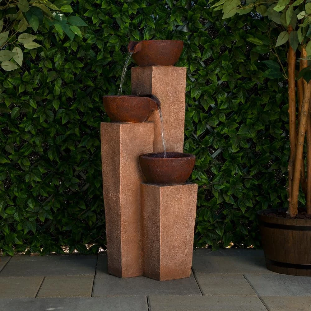 Alpine Corporation 35 in. Tall Outdoor Layered 3-Tiered Pots Fountain - Image 2