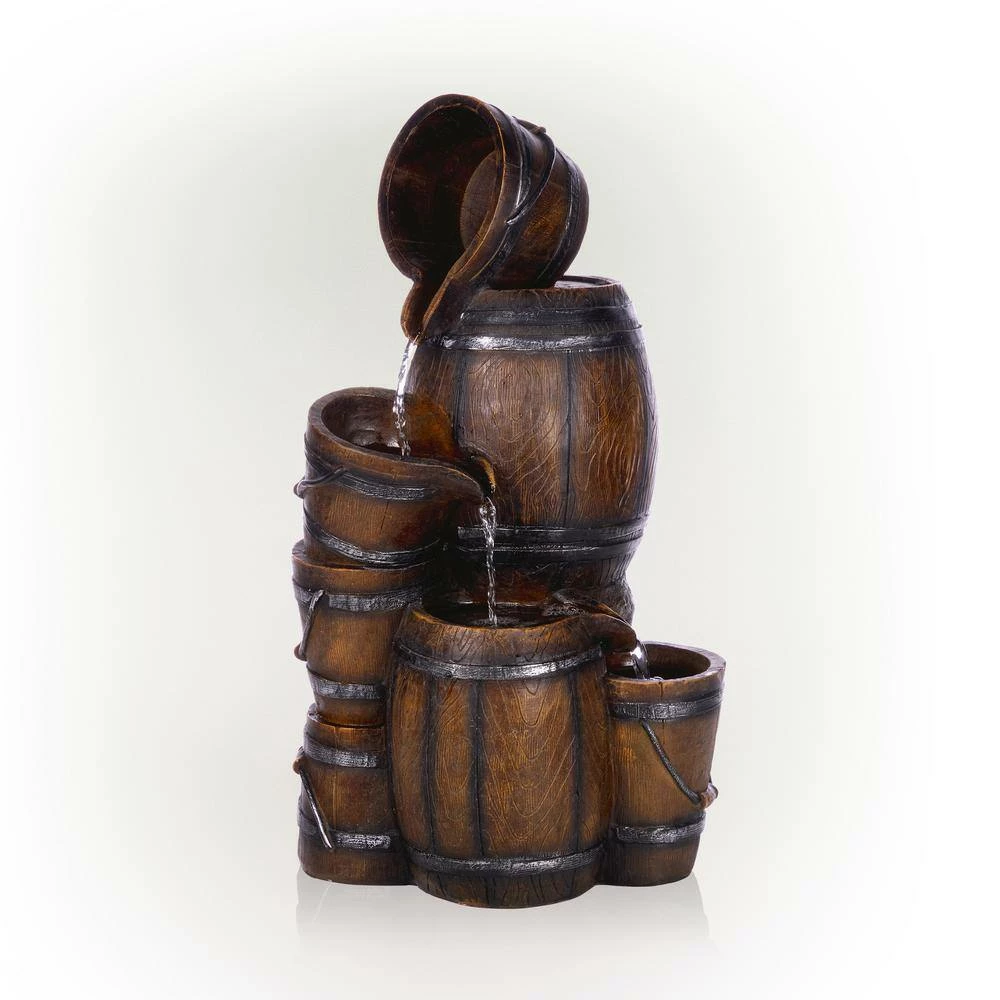 Alpine Corporation 24 in. H Indoor/Outdoor Tiered Barrels and Buckets Fountain, Brown - Image 8