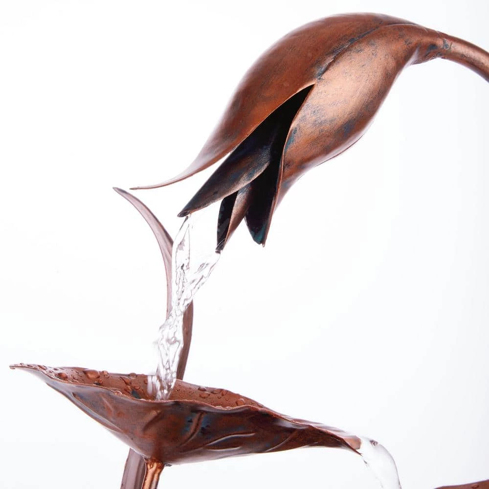 Alpine Corporation 15 in. H Indoor Multi-Tier Metal Floral Leaf Tabletop Fountain with Stone-Filled Base - Image 11