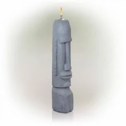 Alpine Corporation 42 in. Tall Indoor/Outdoor Cement Moai Head Statue with Oil Torch Lamp
