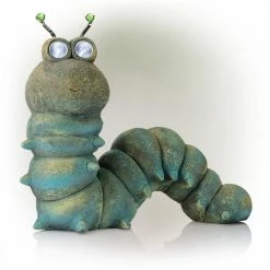 Alpine Corporation 16 in. Tall Outdoor Solar Powered Garden Caterpillar Statue with LED Lights