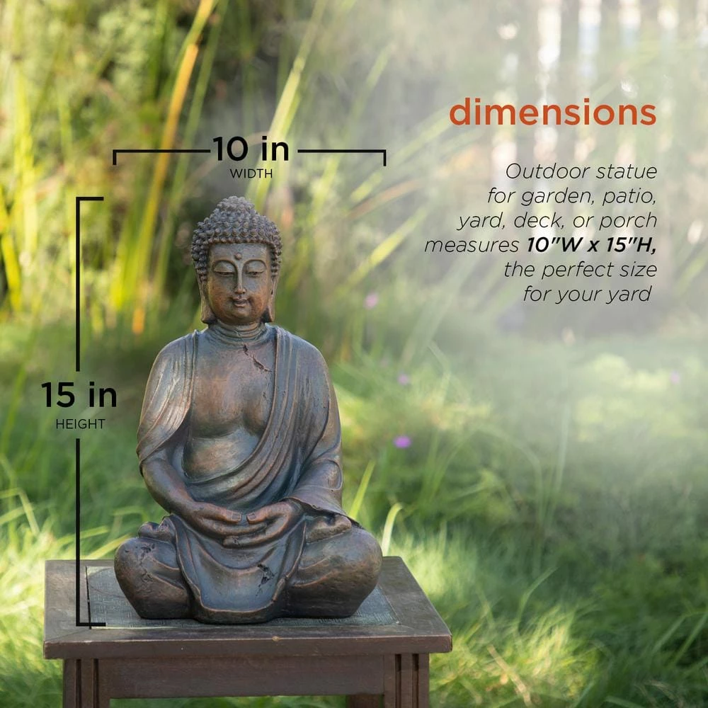 Alpine Corporation 15 in. Tall Indoor/Outdoor Meditating Buddha Statuary Decor - Image 3