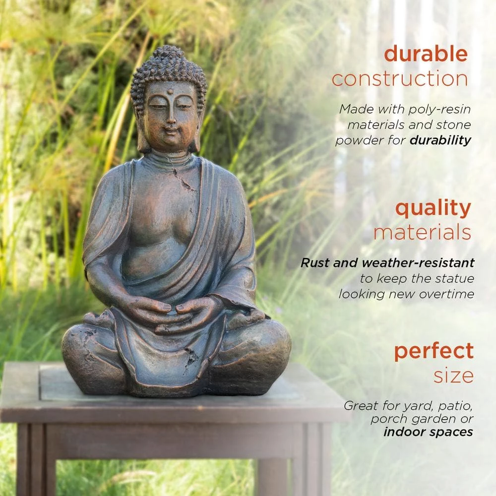 Alpine Corporation 15 in. Tall Indoor/Outdoor Meditating Buddha Statuary Decor - Image 7