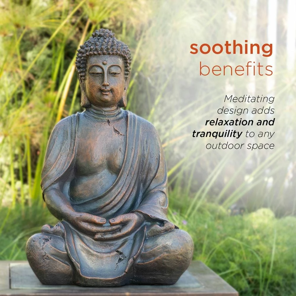 Alpine Corporation 15 in. Tall Indoor/Outdoor Meditating Buddha Statuary Decor - Image 4