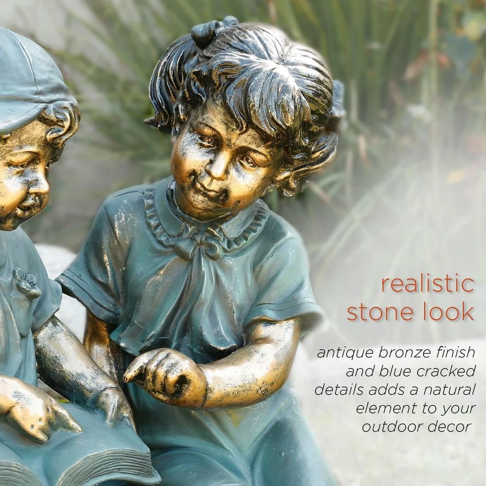 Alpine Corporation 2-Piece Indoor/Outdoor Girl and Boy Reading Statue Set Yard Art Decoration - Image 5