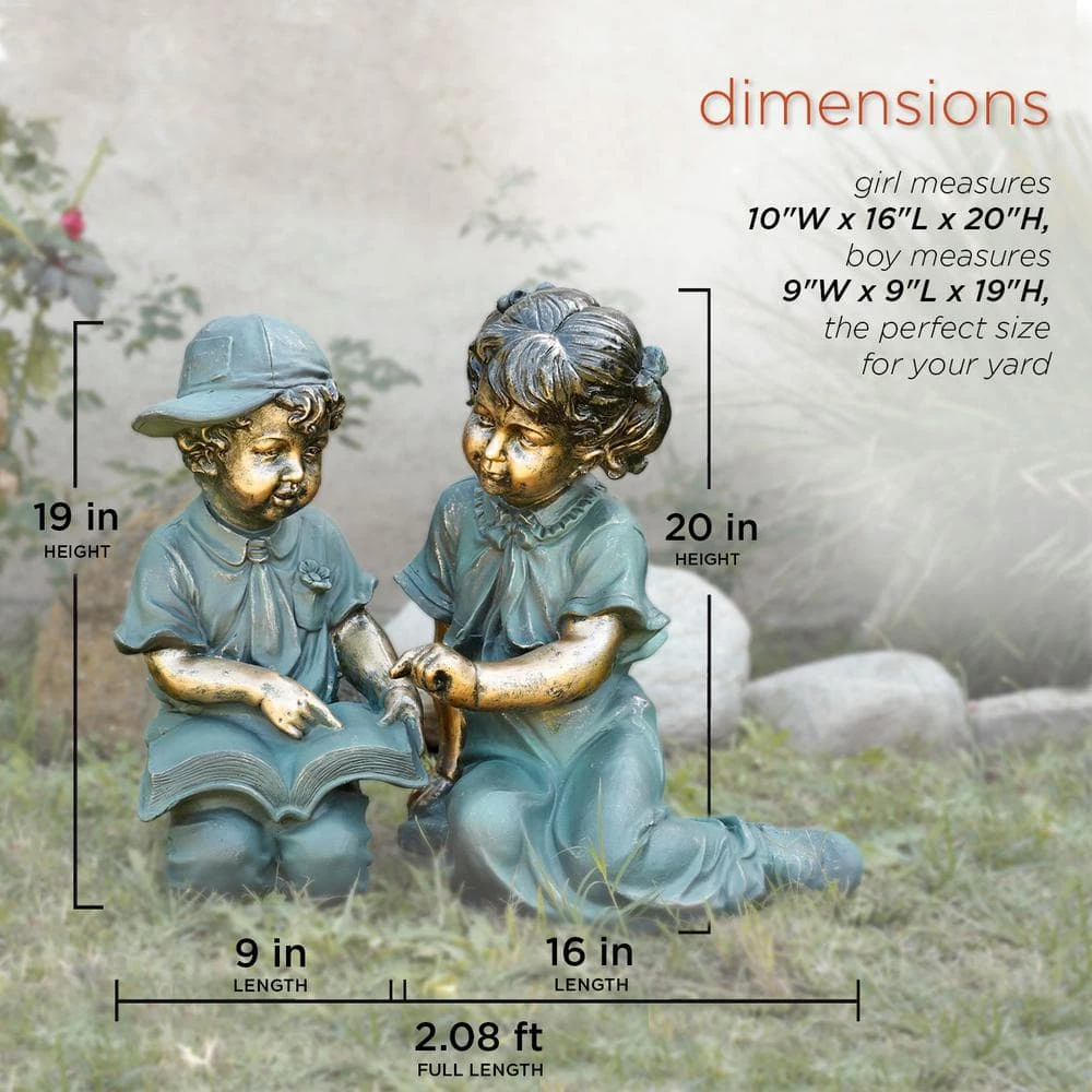 Alpine Corporation 2-Piece Indoor/Outdoor Girl and Boy Reading Statue Set Yard Art Decoration - Image 3