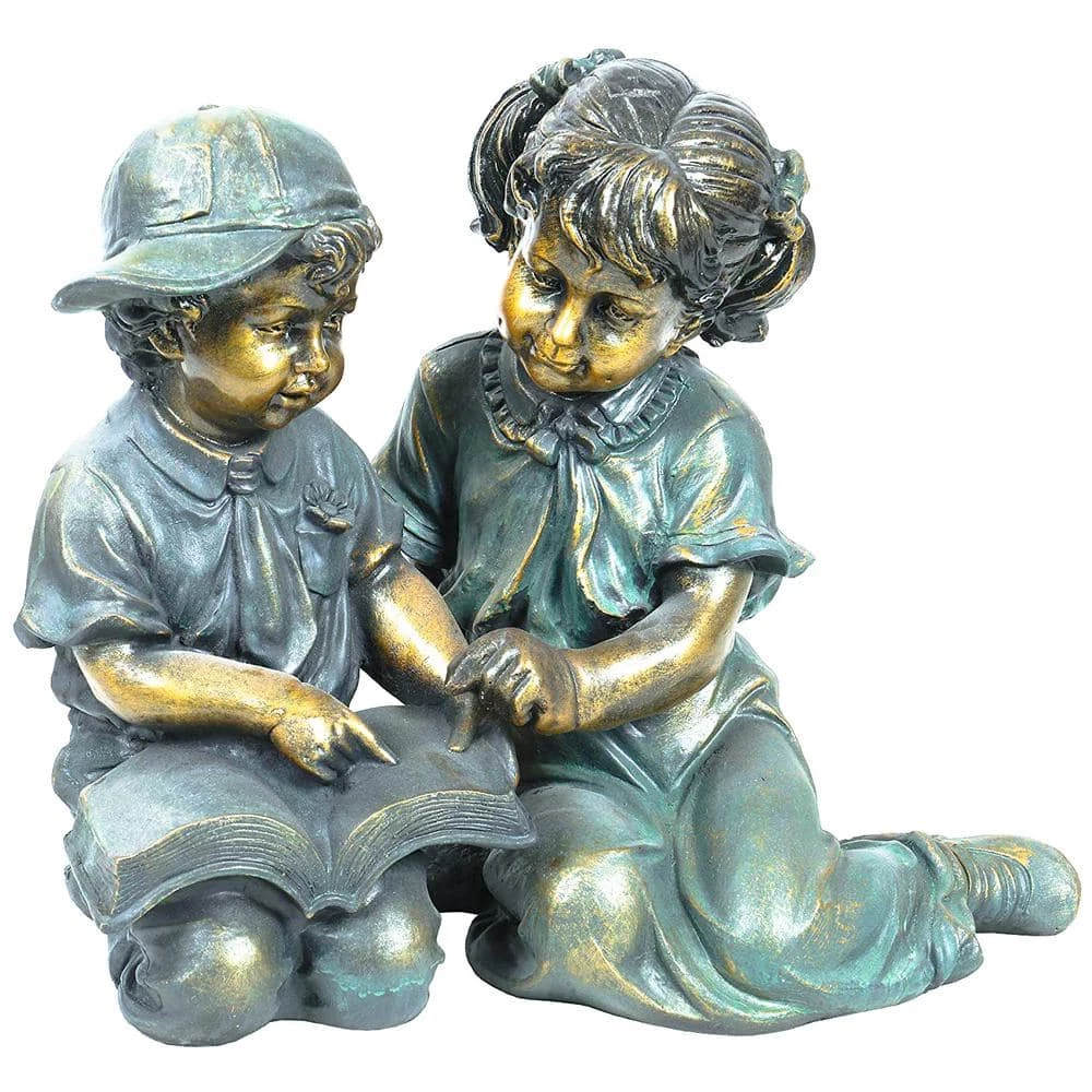 Alpine Corporation 2-Piece Indoor/Outdoor Girl and Boy Reading Statue Set Yard Art Decoration