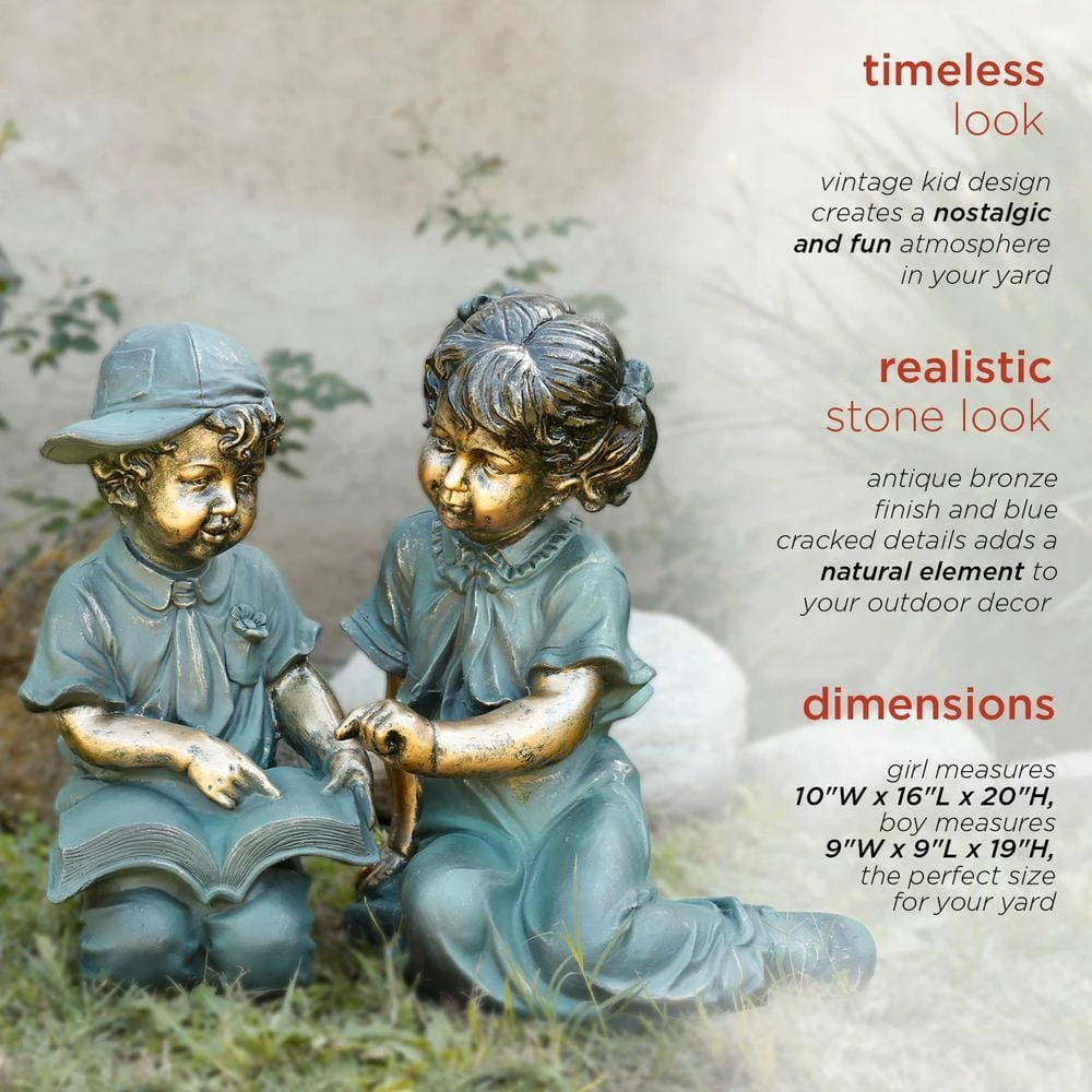 Alpine Corporation 2-Piece Indoor/Outdoor Girl and Boy Reading Statue Set Yard Art Decoration - Image 4