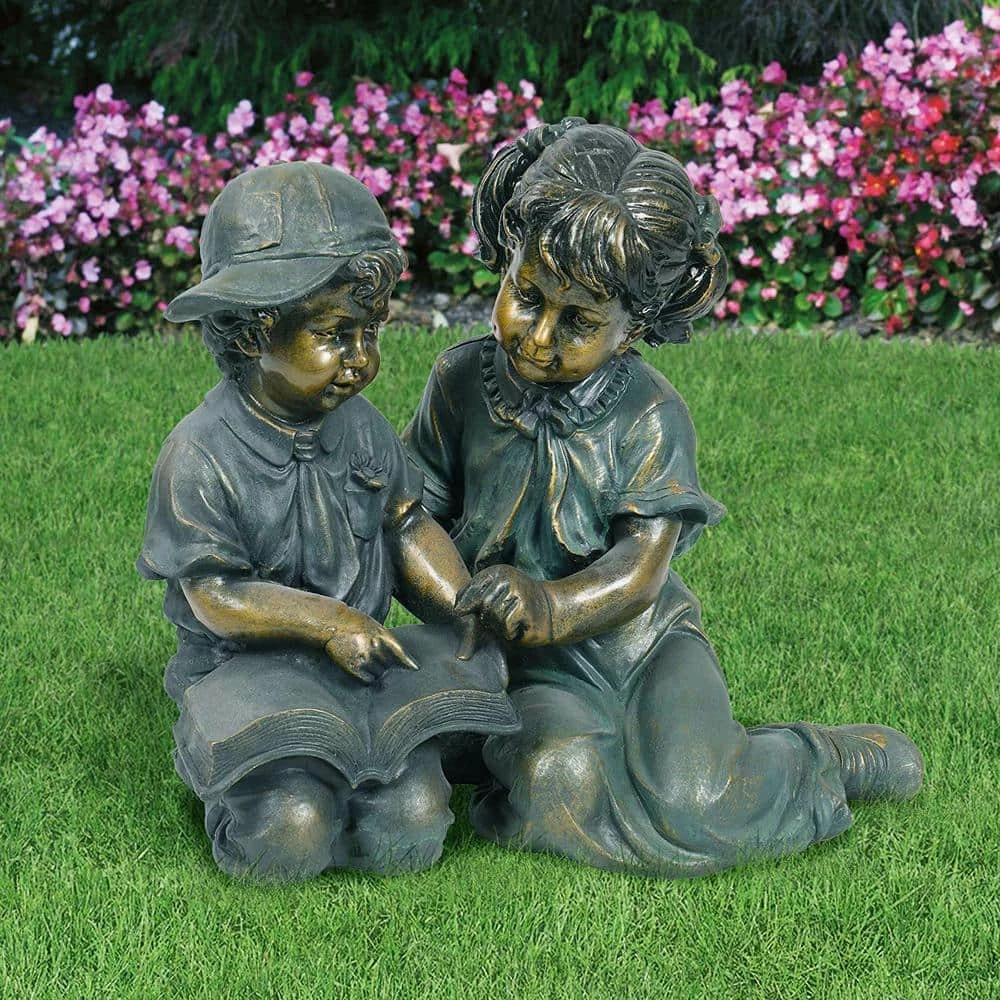 Alpine Corporation 2-Piece Indoor/Outdoor Girl and Boy Reading Statue Set Yard Art Decoration - Image 2