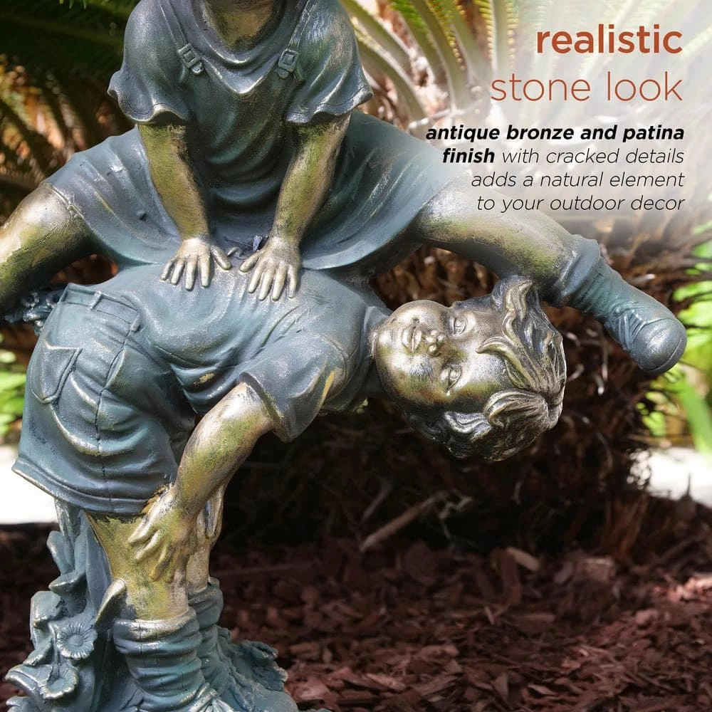 Alpine Corporation 26 in. Tall Indoor/Outdoor Girl Jumping Over Boy Statue Yard Art Decoration - Image 6