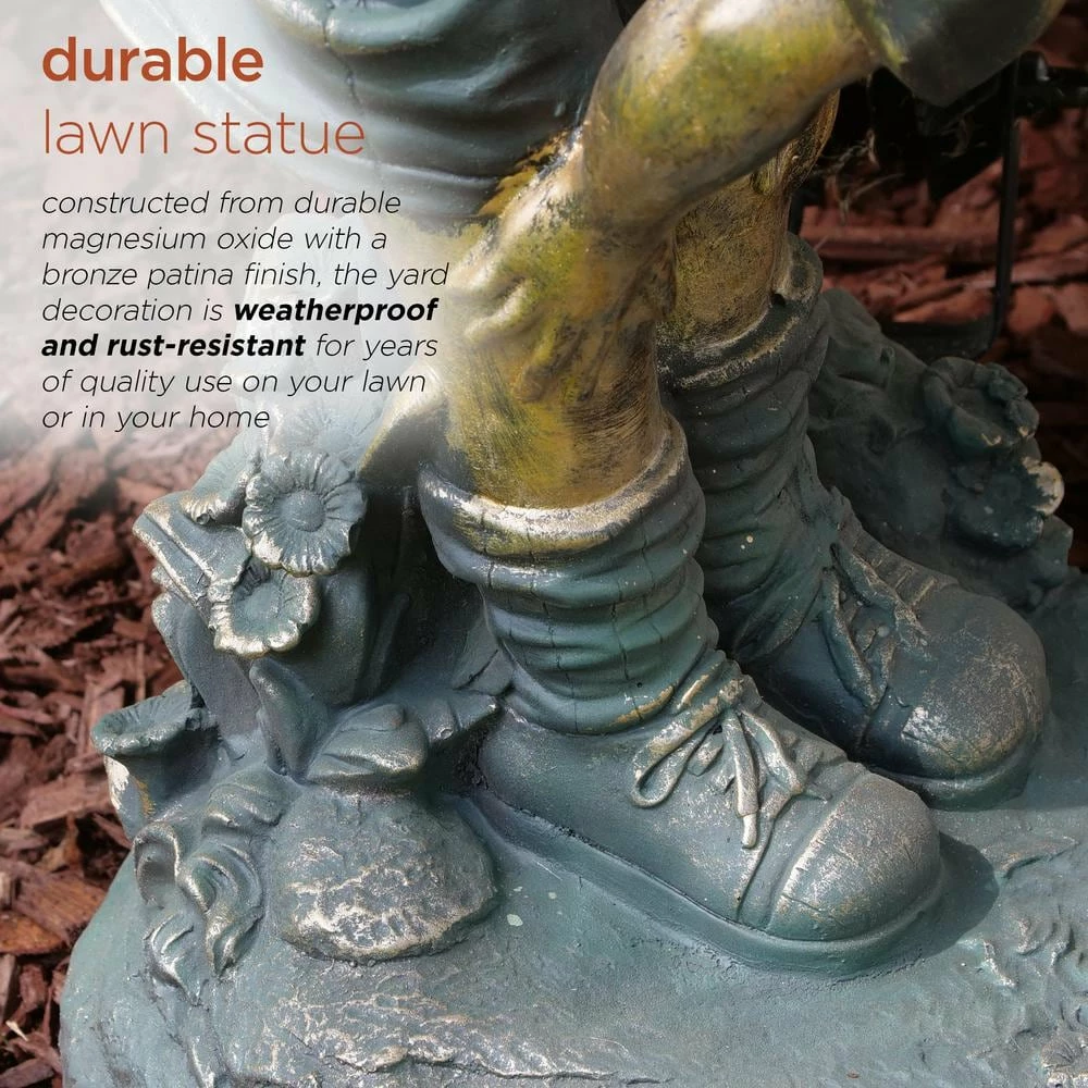 Alpine Corporation 26 in. Tall Indoor/Outdoor Girl Jumping Over Boy Statue Yard Art Decoration - Image 7