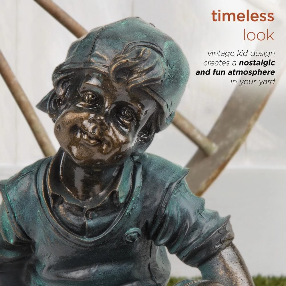 Alpine Corporation 14 in. Tall Indoor/Outdoor Girl and Boy Playing on Teeter Totter Statue Yard Art Decoration - Image 5