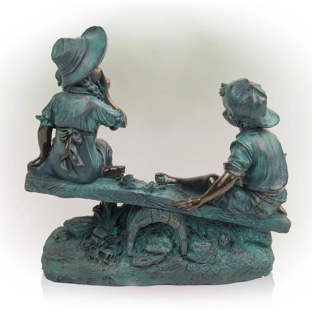 Alpine Corporation 14 in. Tall Indoor/Outdoor Girl and Boy Playing on Teeter Totter Statue Yard Art Decoration - Image 10