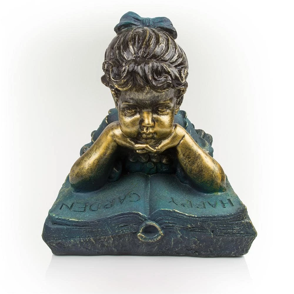 Alpine Corporation 16 in. Tall Indoor/Outdoor Girl Laying Down Reading Book Statue Set Yard Art Decoration - Image 8