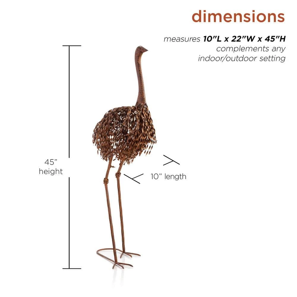 Alpine Corporation 45 in. Tall Outdoor Metal Peaking Ostrich Standing Yard Statue Decoration - Image 3