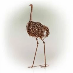 Alpine Corporation 45 in. Tall Outdoor Metal Peaking Ostrich Standing Yard Statue Decoration
