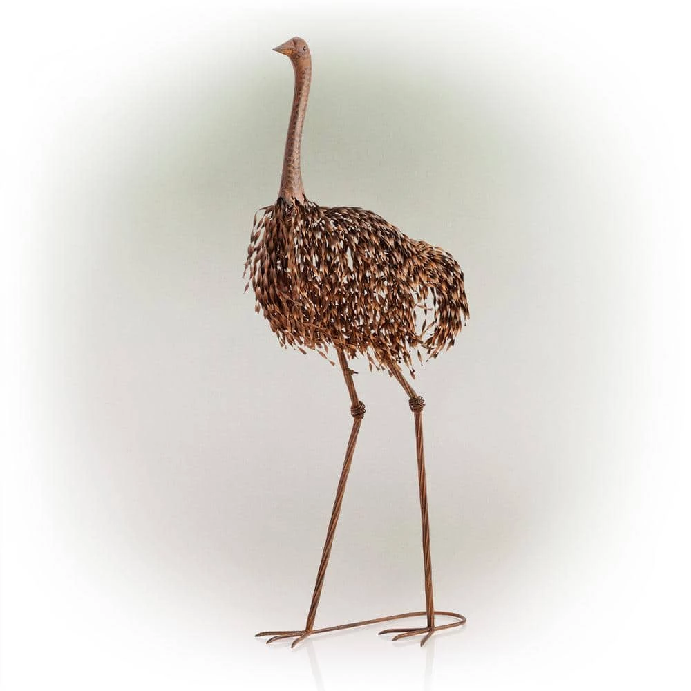 Alpine Corporation 45 in. Tall Outdoor Metal Peaking Ostrich Standing Yard Statue Decoration