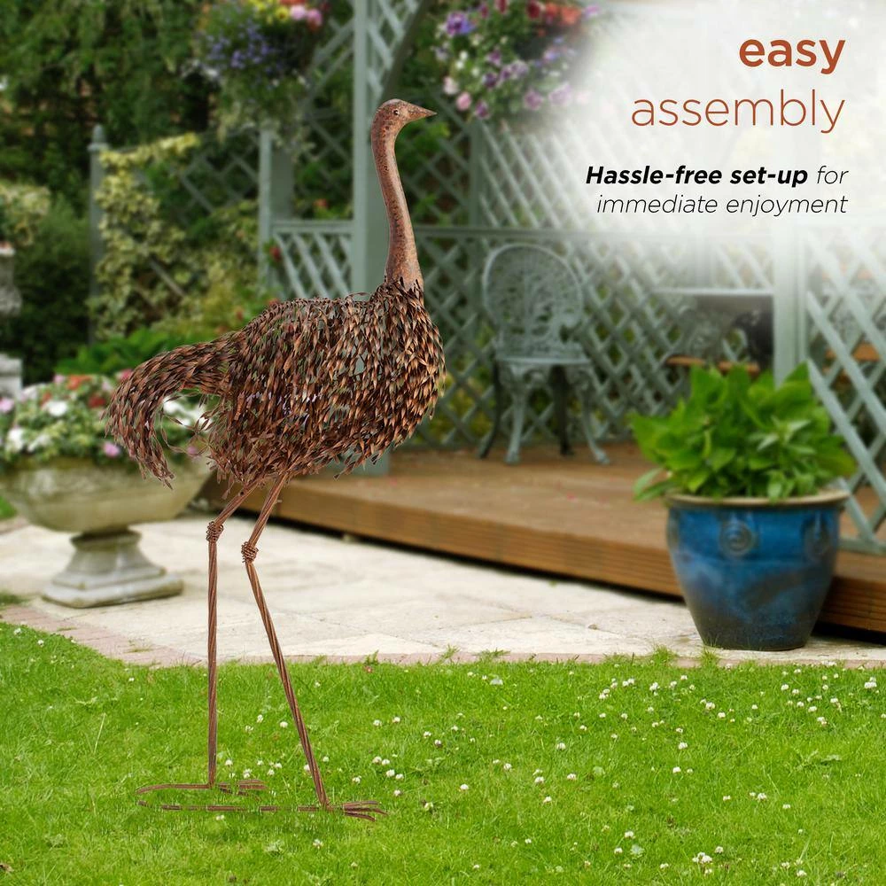 Alpine Corporation 45 in. Tall Outdoor Metal Peaking Ostrich Standing Yard Statue Decoration - Image 6