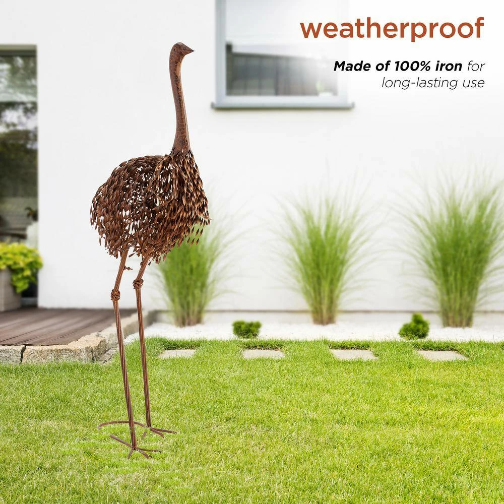 Alpine Corporation 45 in. Tall Outdoor Metal Peaking Ostrich Standing Yard Statue Decoration - Image 7