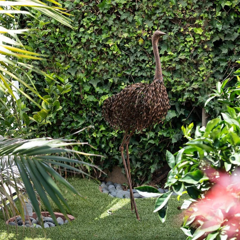 Alpine Corporation 45 in. Tall Outdoor Metal Peaking Ostrich Standing Yard Statue Decoration - Image 2