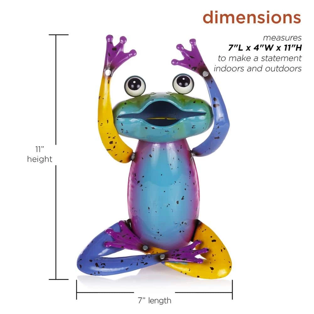 Alpine Corporation 7 in. L x 4 in. W x 11 in. H Colorful Metal Frog Garden Decoration Figurine - Image 3