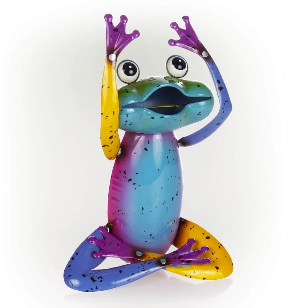 Alpine Corporation 7 in. L x 4 in. W x 11 in. H Colorful Metal Frog Garden Decoration Figurine - Image 9