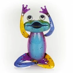 Alpine Corporation 7 in. L x 4 in. W x 11 in. H Colorful Metal Frog Garden Decoration Figurine