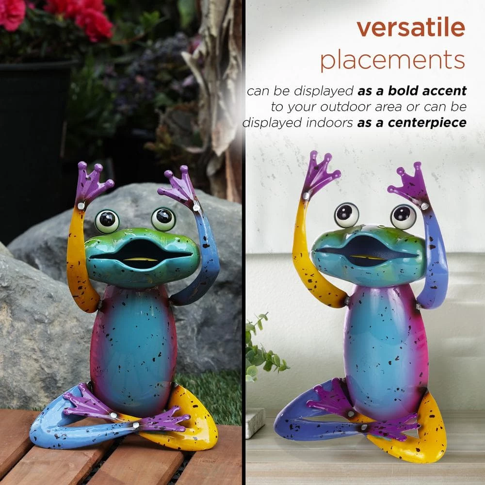 Alpine Corporation 7 in. L x 4 in. W x 11 in. H Colorful Metal Frog Garden Decoration Figurine - Image 6