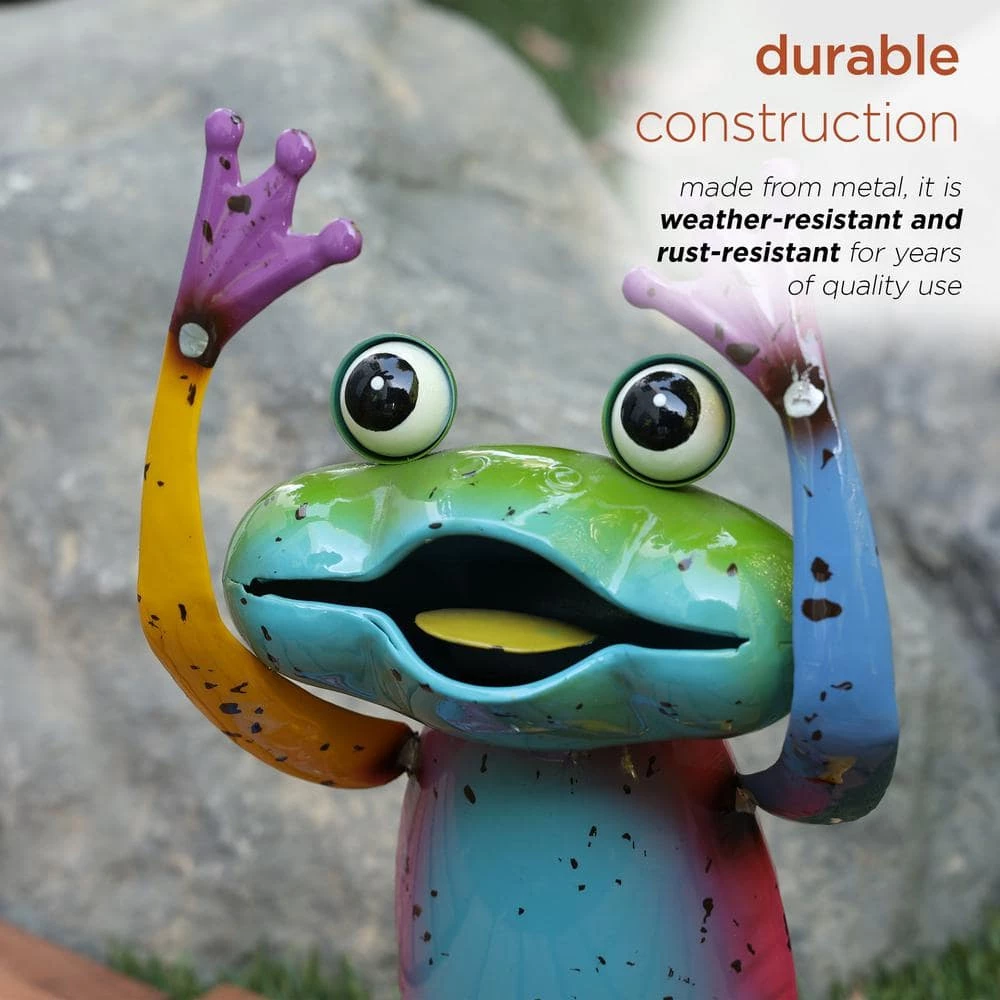 Alpine Corporation 7 in. L x 4 in. W x 11 in. H Colorful Metal Frog Garden Decoration Figurine - Image 7