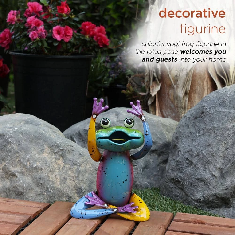 Alpine Corporation 7 in. L x 4 in. W x 11 in. H Colorful Metal Frog Garden Decoration Figurine - Image 4