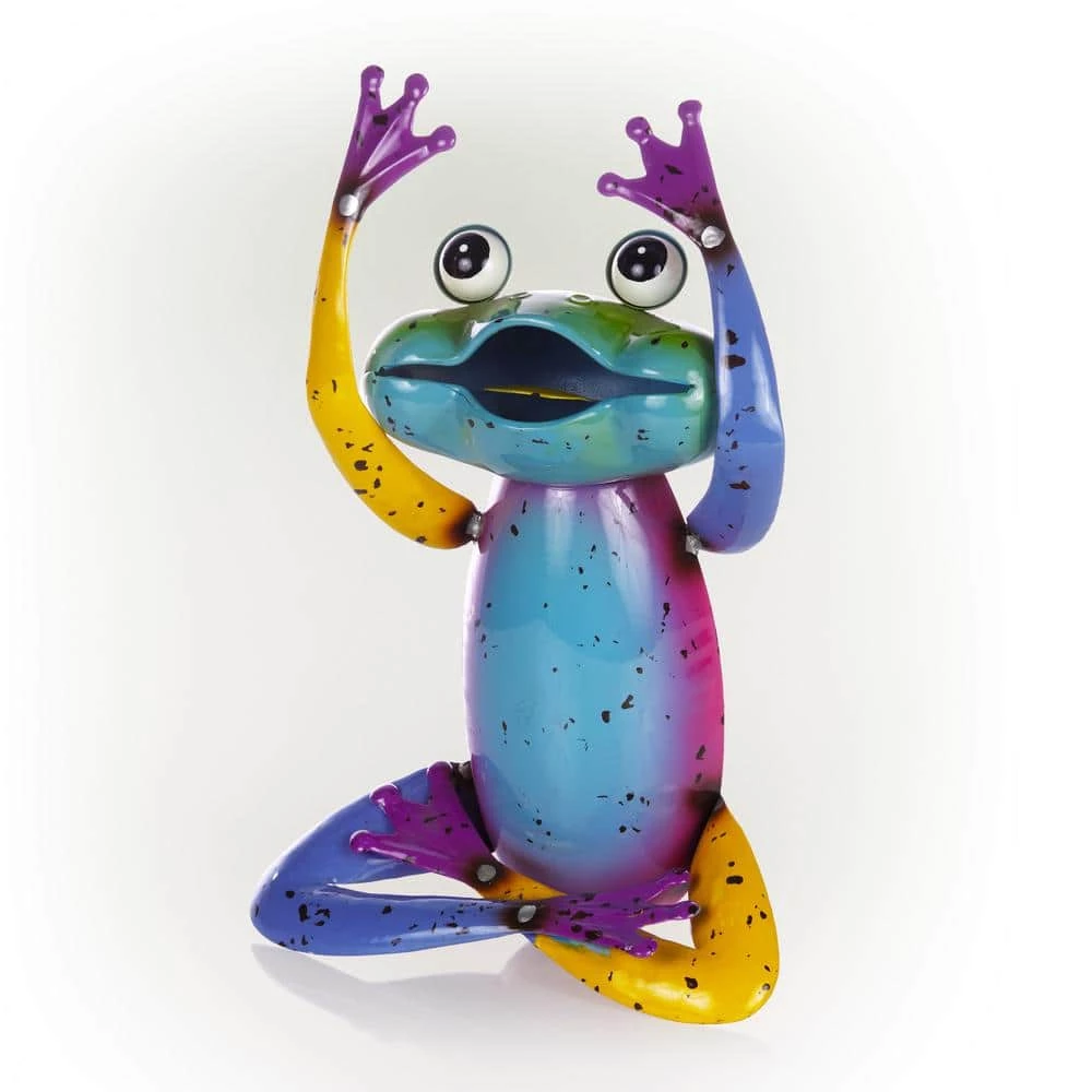 Alpine Corporation 7 in. L x 4 in. W x 11 in. H Colorful Metal Frog Garden Decoration Figurine - Image 8