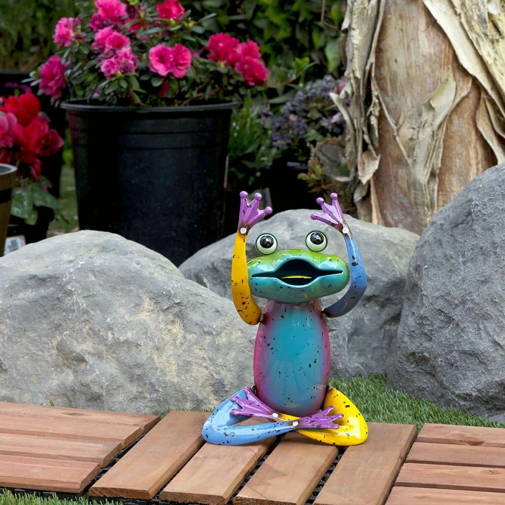 Alpine Corporation 7 in. L x 4 in. W x 11 in. H Colorful Metal Frog Garden Decoration Figurine - Image 2