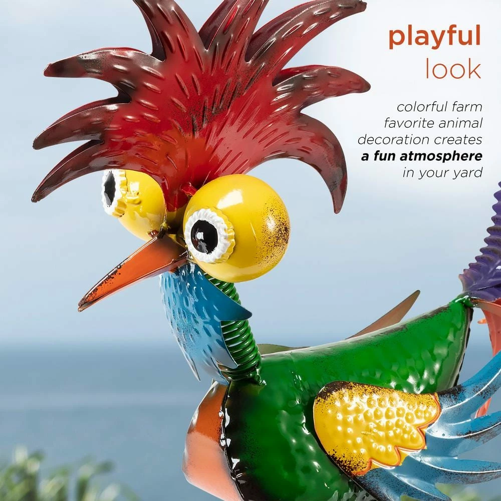 Alpine Corporation 18 in. Tall Indoor/Outdoor Wacky Metal Rooster Yard Statue Decoration - Image 5