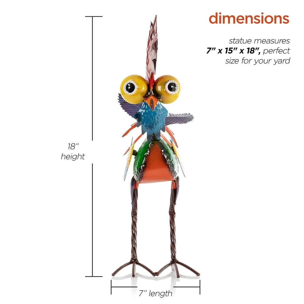 Alpine Corporation 18 in. Tall Indoor/Outdoor Wacky Metal Rooster Yard Statue Decoration - Image 3