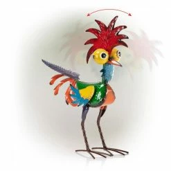 Alpine Corporation 18 in. Tall Indoor/Outdoor Wacky Metal Rooster Yard Statue Decoration