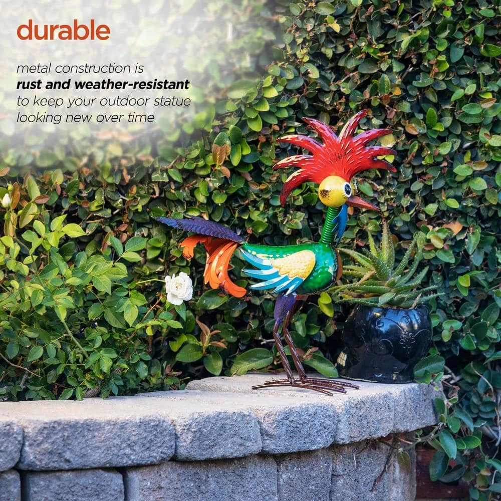 Alpine Corporation 18 in. Tall Indoor/Outdoor Wacky Metal Rooster Yard Statue Decoration - Image 7
