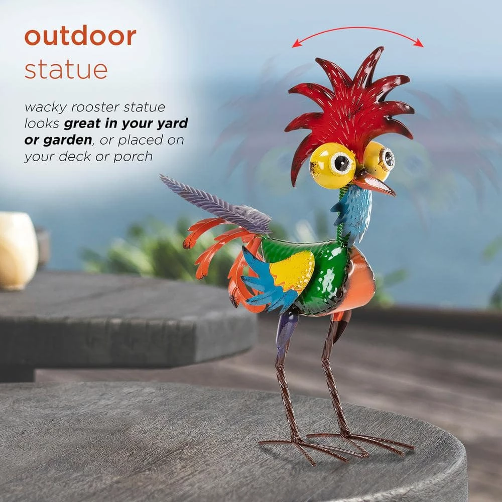 Alpine Corporation 18 in. Tall Indoor/Outdoor Wacky Metal Rooster Yard Statue Decoration - Image 4