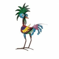 Alpine Corporation 19 in. Tall Indoor/Outdoor Wild Tropical Metal Rooster Yard Statue Decoration, Multicolor