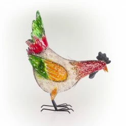 Alpine Corporation 21 in. H Indoor/Outdoor Metal Pecking Hen Decorative Garden Statue, Multicolor