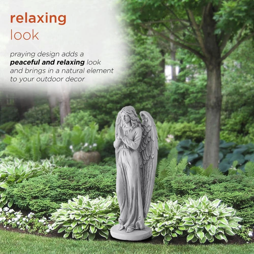 Alpine Corporation 47 in. Tall Indoor/Outdoor Praying Angel Statue Yard Art Decoration, Light Gray - Image 5