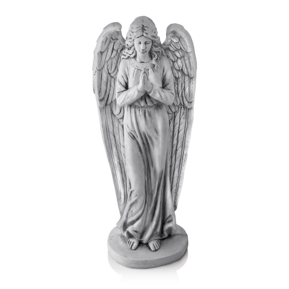 Alpine Corporation 47 in. Tall Indoor/Outdoor Praying Angel Statue Yard Art Decoration, Light Gray