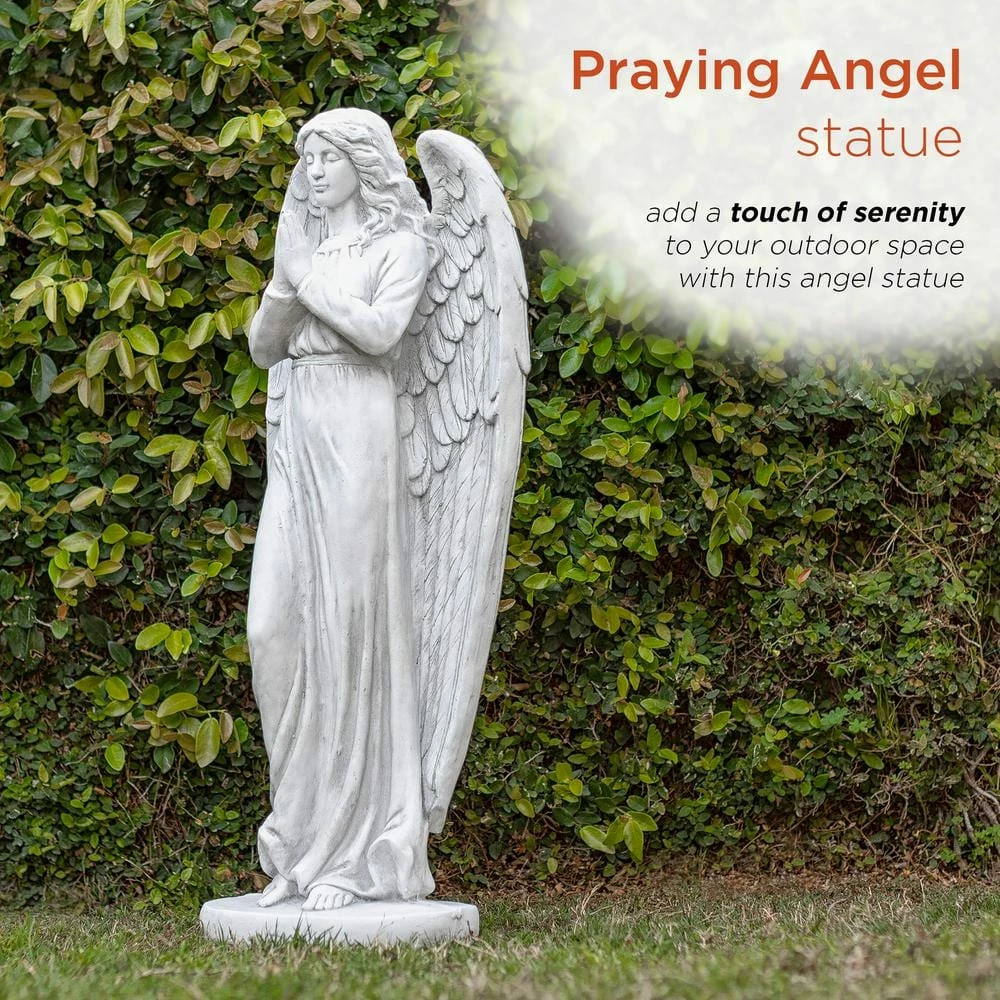 Alpine Corporation 47 in. Tall Indoor/Outdoor Praying Angel Statue Yard Art Decoration, Light Gray - Image 4