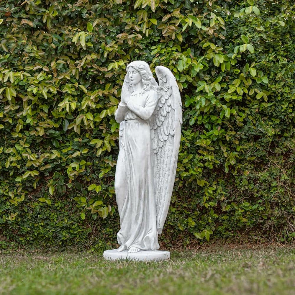 Alpine Corporation 47 in. Tall Indoor/Outdoor Praying Angel Statue Yard Art Decoration, Light Gray - Image 2