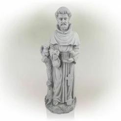 Alpine Corporation 31 in. Tall Indoor/Outdoor Saint Francis Standing Statue Yard Art Decoration